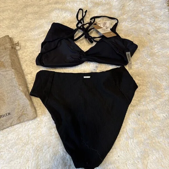 Berlook Black Two Piece Swimsuit Bikini Size Large Moderate Bottoms NEW W Bag